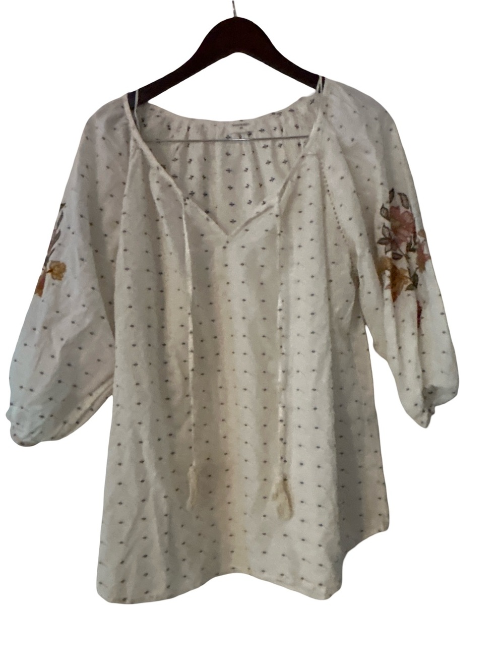World Market Embroidered Cottagecore Cotton Boho Peasant Tunic Blouse White L/XL